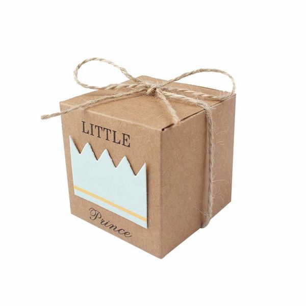 

50pcs baby shower candy box little prince little princess crown kraft boxes blue pink candy box for girl boy birthday favors