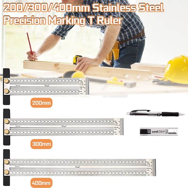 

200/300/400mm stainless steel precision marking t ruler hole positioning measuring ruler woodworking scriber scribing tool