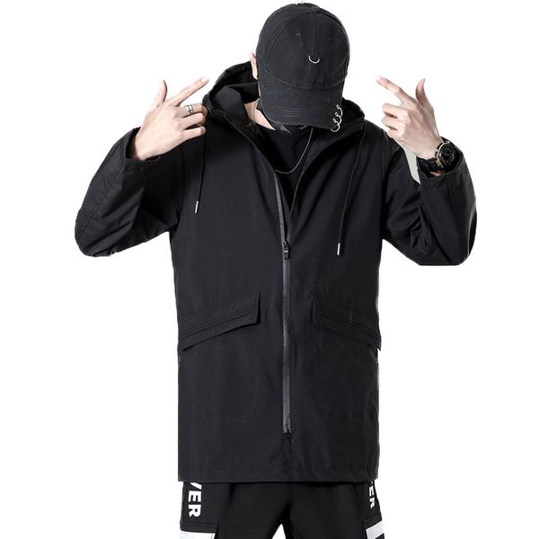 

men's trench coats spring autumn casual mens long coat solid black big size 8xl hooded slim fit overcoat jackets abrigo hombre, Tan;black