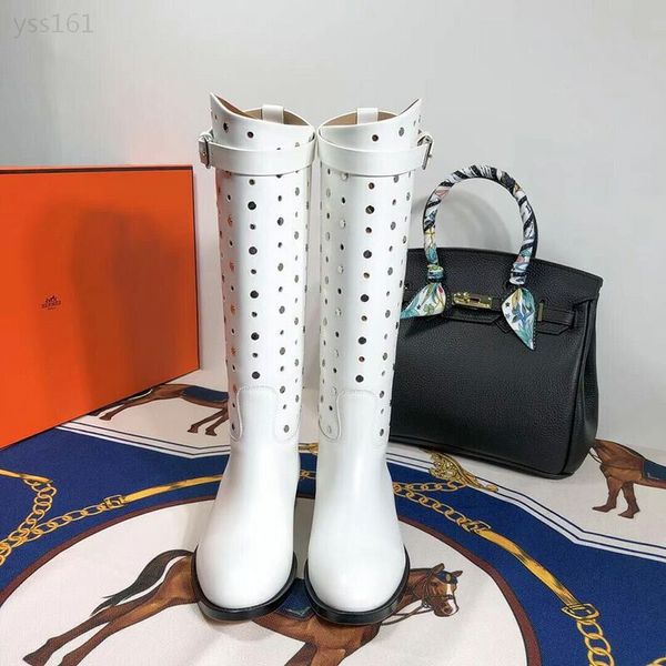 

2019 autumn and winter new women's calfskin boots flat bottom with and knees simple outdoor knight boots women's boots, Black