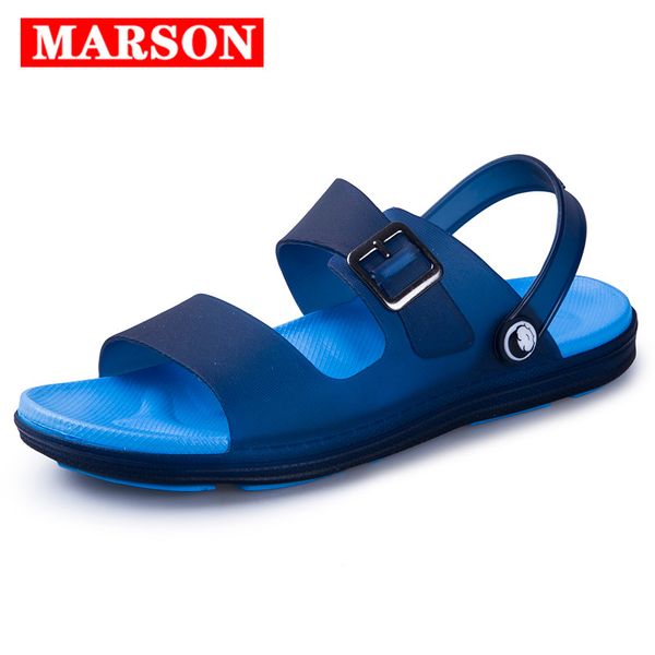 

marson men sandals summer flip flops slippers men outdoor beach casual shoes male sandals water shoes outdoor four colors, Black