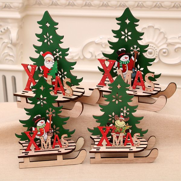 

diy wooden christmas tree pendants christmas tree sled deskdecoration assembled puzzle santa claus/snowman xmas kids gift