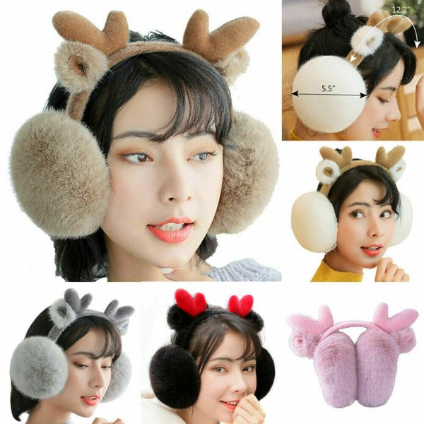 

Women Girls Winter Warm Faux Fur Plush Elk Antler Earmuffs Fashion Earwarmers Ear Muffs Earlap