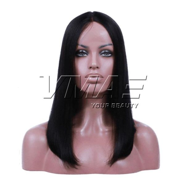 

vmae прямые боб парики человеческие волосы предварительно выщипанные волосяная линия с волосами младенца естественный цвет полный парики шну, Black