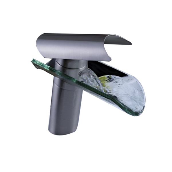 

waterfall bathroom sink faucet brushed nickel glass spout commercial