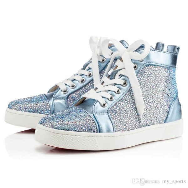 

origianl box]luxury women sneaker rhinestones drilling red bottom sneakers loufalt highparty casual shoes 35-46, Black