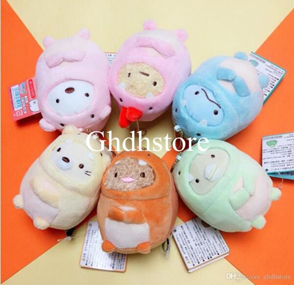 

new 6 styles 4" 10cm dinosaur sumikko plush doll anime collectible keychains pendants party gifts stuffed soft toys