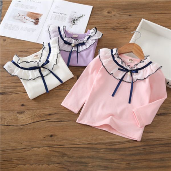 

baby girls blouse spring autumn kids shirt toddler long seelve blouses cozy ruffle girl children clothes solid bowties, White;black