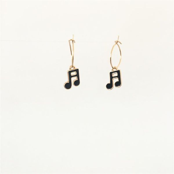 

cute gold color plating black enamel musical note charm hoop earring for women girl, Golden