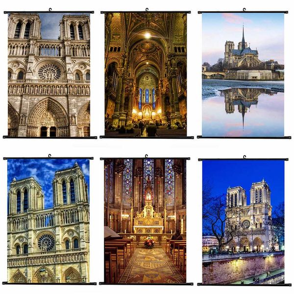 

new notre dame de paris decorative hangings painting wall art artistic cloth wall poster picture for home living room decoration