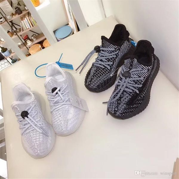 

2019 kids running shoes kanye west black white static zebra cream clay reflective boy girl hyperspace infant true form hyper bred sneaker