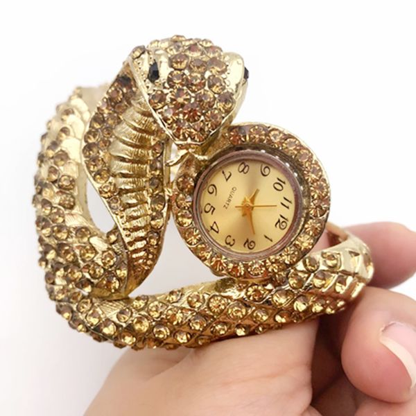

snake watch women watches luxury gold bracelet women's watches fashion ladies watch bayan saat clock montre femme, Slivery;brown