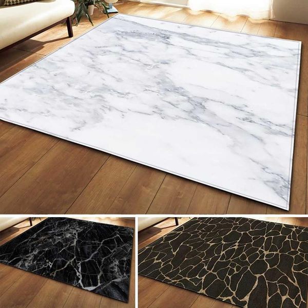

large black and white marble pattern rugs, non-slip floor mats in the living room