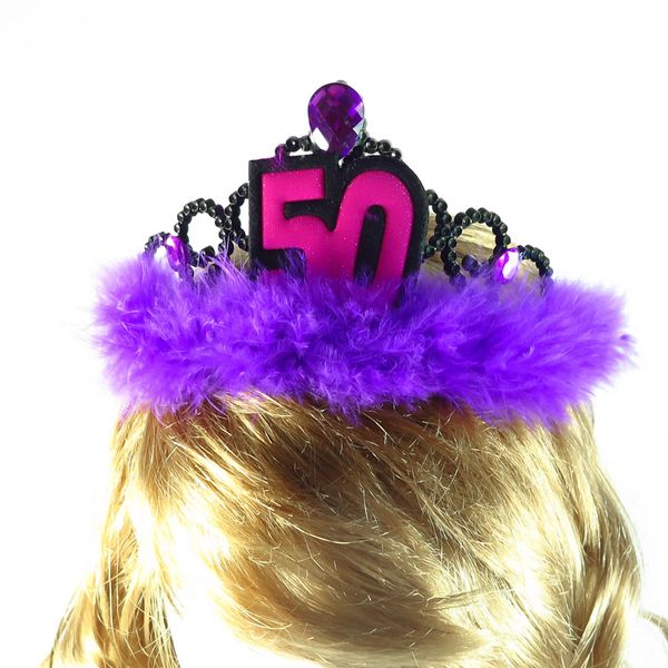 

2pcs birthday tiara purple feather ceremony hair accessories 21 30 40 50 woman souvenirs fun party happy birthday gift