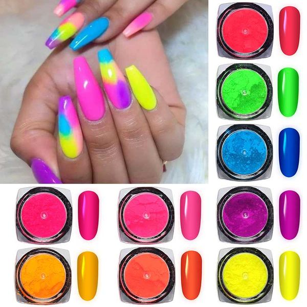 

9 colors/set neon pigment powder fluorescence nail glitter summer shinny dust ombre diy gel polish manicure nail art decorations, Silver;gold