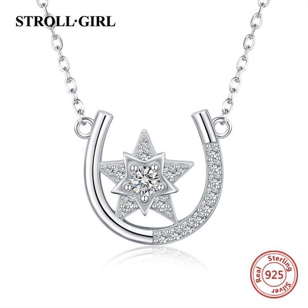 

strollgirl новый модный 100% стерлингового серебра 925 пробы подкова u-образная звезда ожерелье с прозрачным cz для женщин 2019 мода ювелирн, Silver