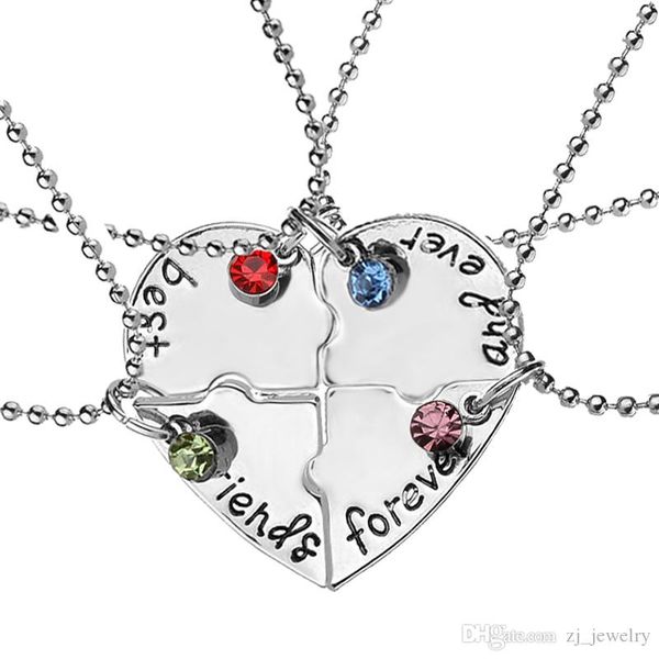 

4шт / набор «лучший друг навсегда и когда-либо» bff friend ожерелье set 4 шт heart shape puzzle рука штампованные бисера дружба ювелирные из, Silver