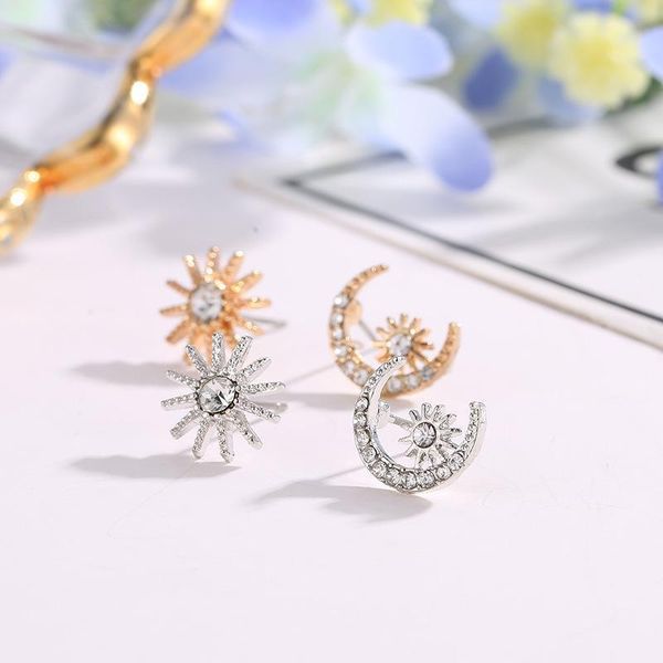 

asymmetric earrings bijoux moon star earring christmas gifts rhinestone stud earrings, White