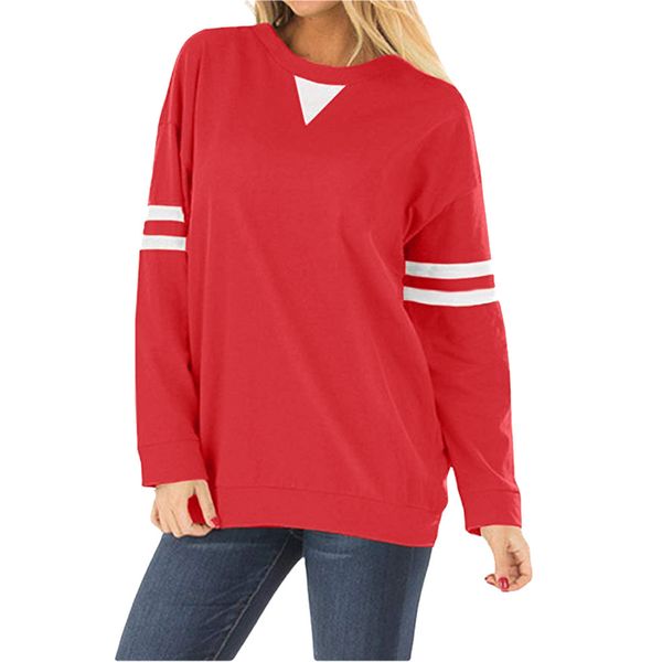 

new autumn women long sleeve tshirts ladies jumpers baseball round neck striped pullover soft loose tee, White