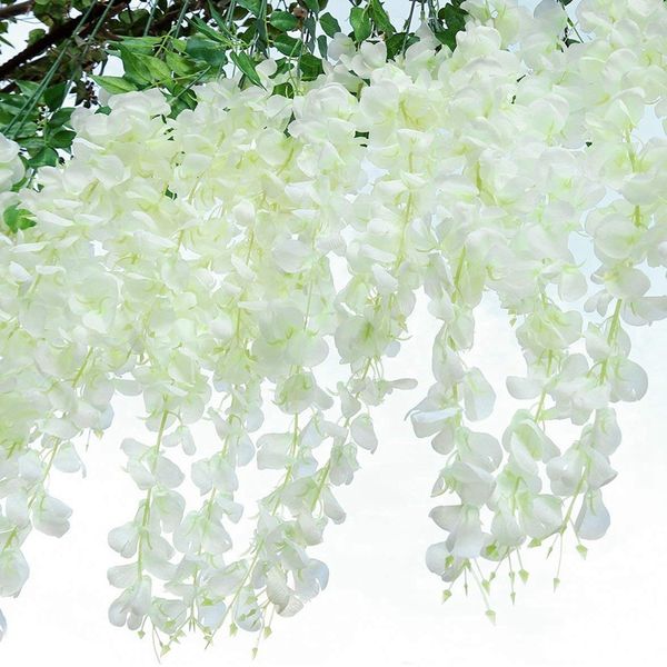 

24 pack artificial wisteria vine fake wisteria hanging garland silk long hanging bush flowers string home party wedding decor