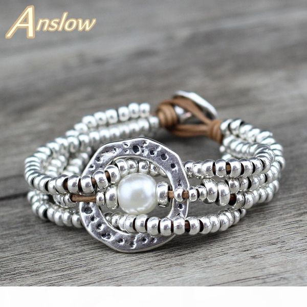

anslow fashion jewelry new round with round sea shell multilayer silver beaded bracelet mother's christmas day gift low0653lb, Golden;silver