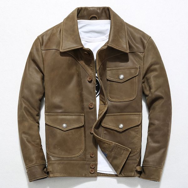

factory 2019 new men genuine cow skin leather jacket mens cowhide casual biker jackets casual slim fit single-breasted jackets, Black