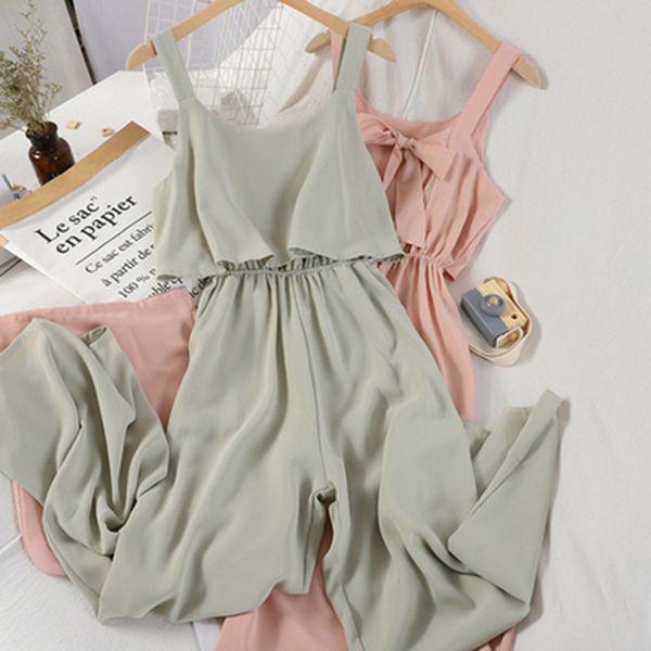 

корейские рукава комбинезоны для женщин 2020 bow tie backless без бретелек bodysuit 2020 летних wide leg длинных ползунков, Black;white