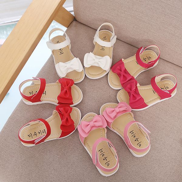 

1 2 3  5 6 7 years old summer toddler baby bow-knot for little girls infant soft bottom beach sandals new shoe t200703, Black;red