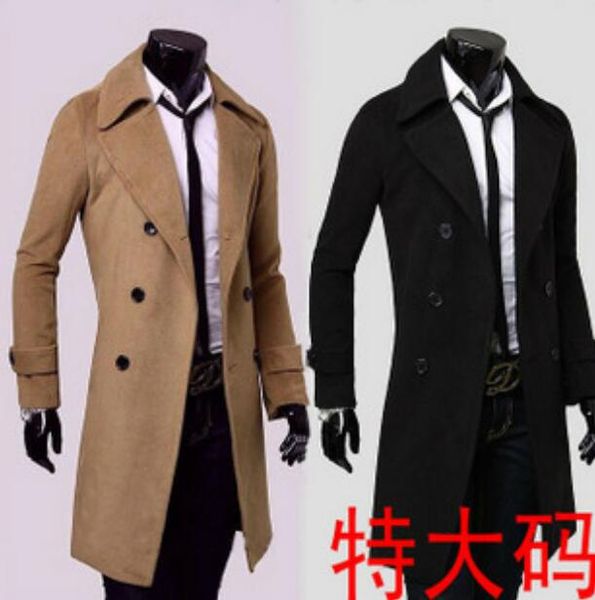 

teenage double breasted casual long woolen coat men trench coats overcoat mens cashmere coat masculino england khaki black 9xl