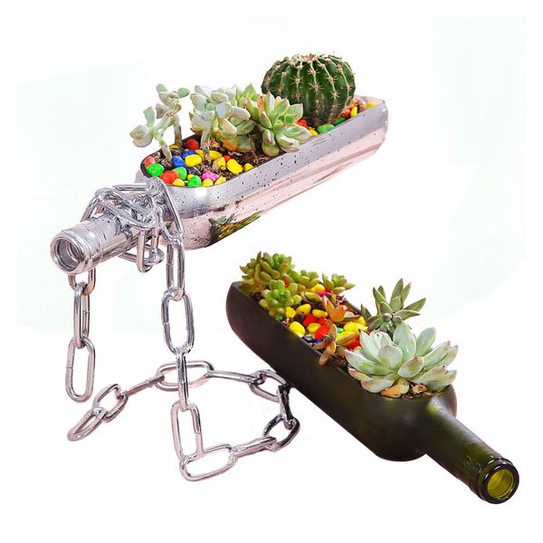 Garrafa de vinho de corte criativo em meio plantador de vidro Terrarium Flower Pot para suculentos Cactus Air Plant Alcohol Gifts