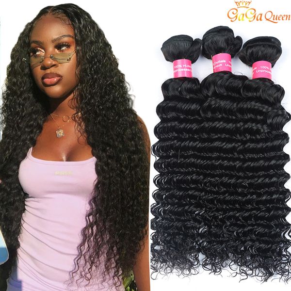

9a brazilian deep wave virgin hair unprocessed brazilian human hair 3 bundles deep curly hair deep curly, Black