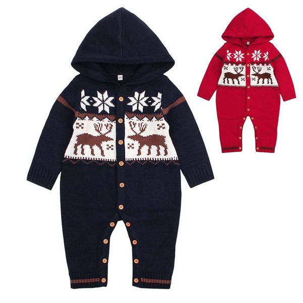 

christmas knitted baby jumpsuit bodysuit hooded newborn infant toddler winter body child kids for boys girls b0017 body suit long sleeve, Blue