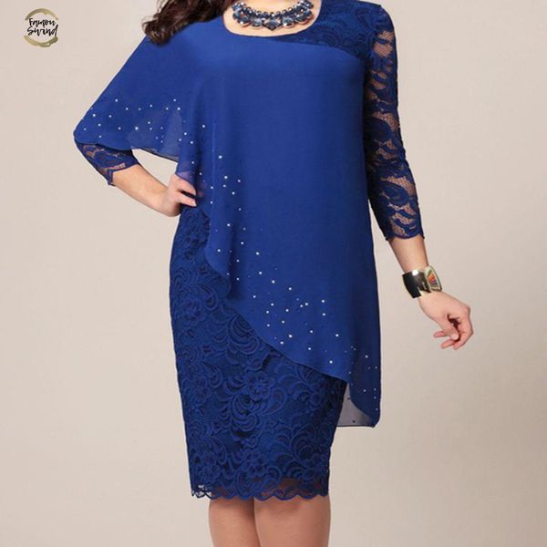 

large size dress summer solid color lace dress female elegant 3/4 sleeve slim party chiffon plus size dresse women vestidos 5xl, Black;gray