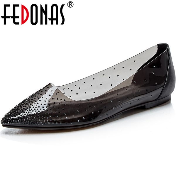 

fedonas 2020 rhinestone shoes woman flats casual pointed toe spring lazy loafers shoes woman dancing party female flats, Black