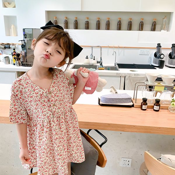 

girl's floral dress baby clothing 2020 summer new korean girls baby comfortable chiffon knee lengthe kids dresses for girls, Red;yellow