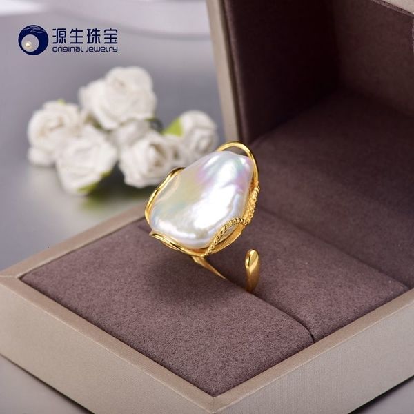 

ys] 925 silver ring 20-28mm big size baroque irregular pearl ring cj191128, Slivery;golden