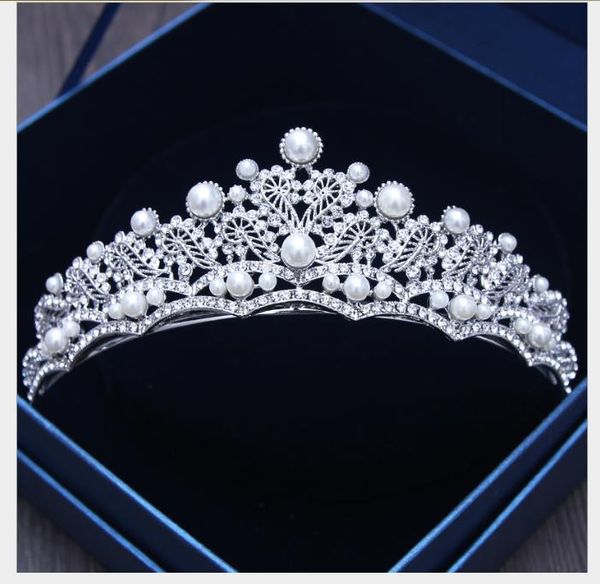 

pearl diamond crown hairdress accessories korean princess crown, Slivery;golden