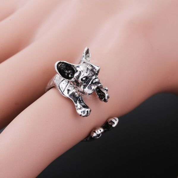 

3d animal rings for womens wrap rings puppy dog finger ring for women punk adjustable rings jewelry, Silver