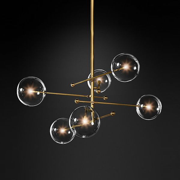 

modern design glass ball chandelier 6 heads clear glass bubble lamp chandelier for living room kitchen black/gold light fixture