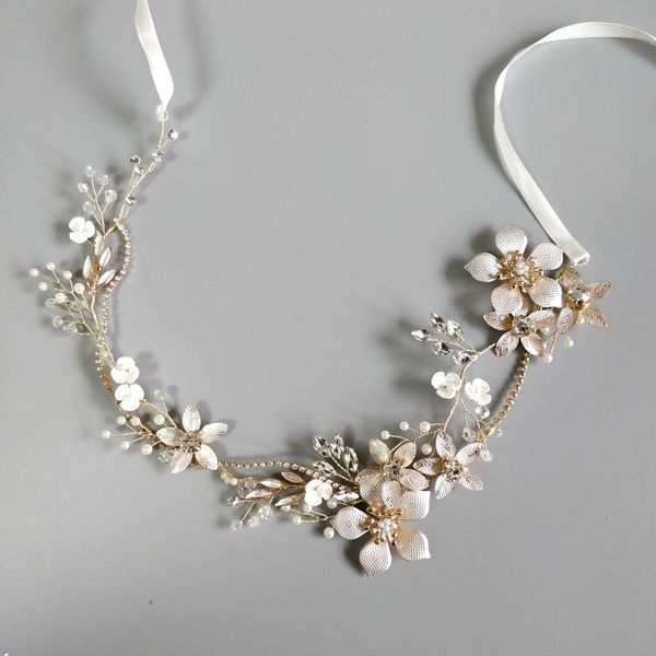 

alloy floral bridal hair vine handmade wedding headband tiara, Golden;white