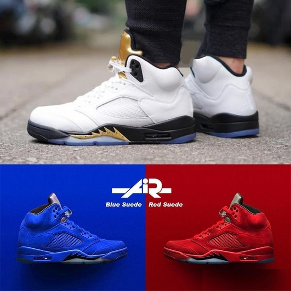 

new 5 premium triple black men basketball shoes white cement red suede blue metallic gold wings oregon pe oreo 5s sport sneakers us 5.5-13
