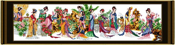 Doze Jinling senhoras pintura de decoração para casa, Conjuntos de Bordado Feito À Mão Ponto Cruz bordados impressão contada em tela DMC 14CT / 11CT