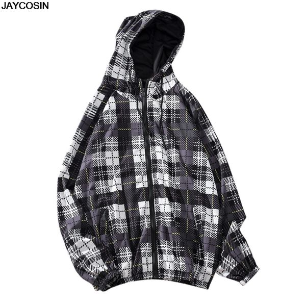 

klv jackets men's fashion printed long-sleeved hooded sweater coat hooded brand hip-hop lattice shirt coat men streetwear 9101, Black;brown
