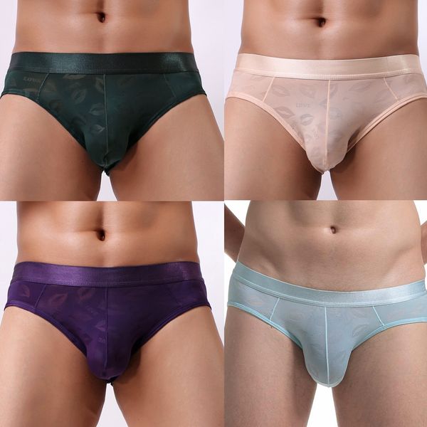 

4pcs/lot ice silk mens briefs breathable mens underpants comfortable men underwear shorts cueca gay underwear plus size xxl, Black;white