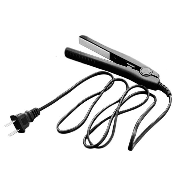 

professional mini portable travel ceramic flat iron hair straightener splint non slip design hair styling tools 210-240v, Black