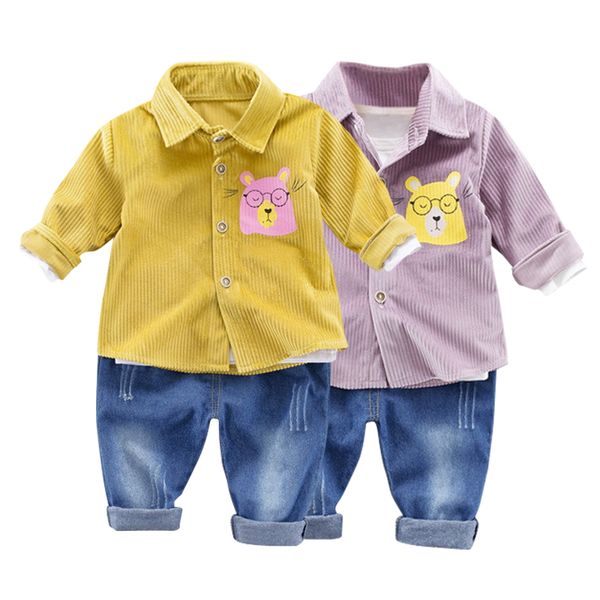 

осень мальчиков установить повседневный длинным рукавом мультфильм печати рубашка топы + джинсовые брюки комплект для брюк, White