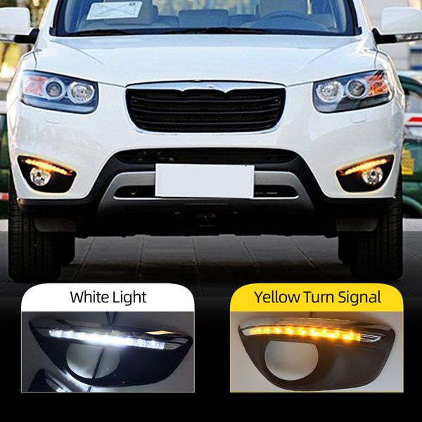 

2pcs for hyundai santa fe santafe 2010 2011 2012 daytime running light drl led fog lamp cover with yellow turning signal functions