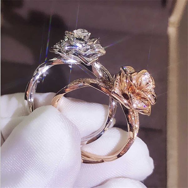 

fasshion flower ring gorgeous wedding engagement ring for women jewelry size 5-11, Golden;silver