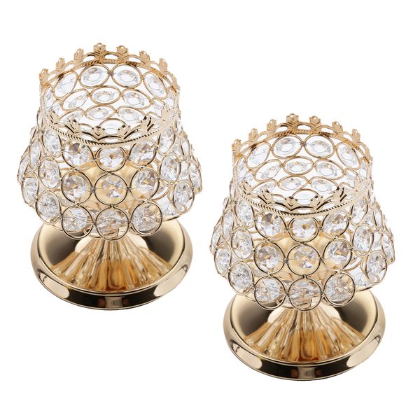 

2 pieces goblet shaped shining gold crystal votive tea light candle holder for wedding banquet decor crafts