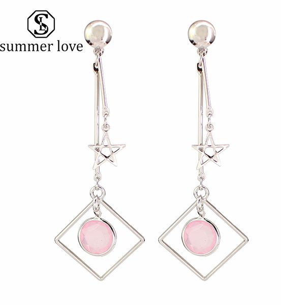 

new arrival geometric star leaf charm dangle earring for women long chain stud earring elegant jewelry gift 2019, Silver
